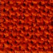 Woven fabric texture in orange-red, displaying a tight rectilinear weave with looped pile construction and visible fibers.
